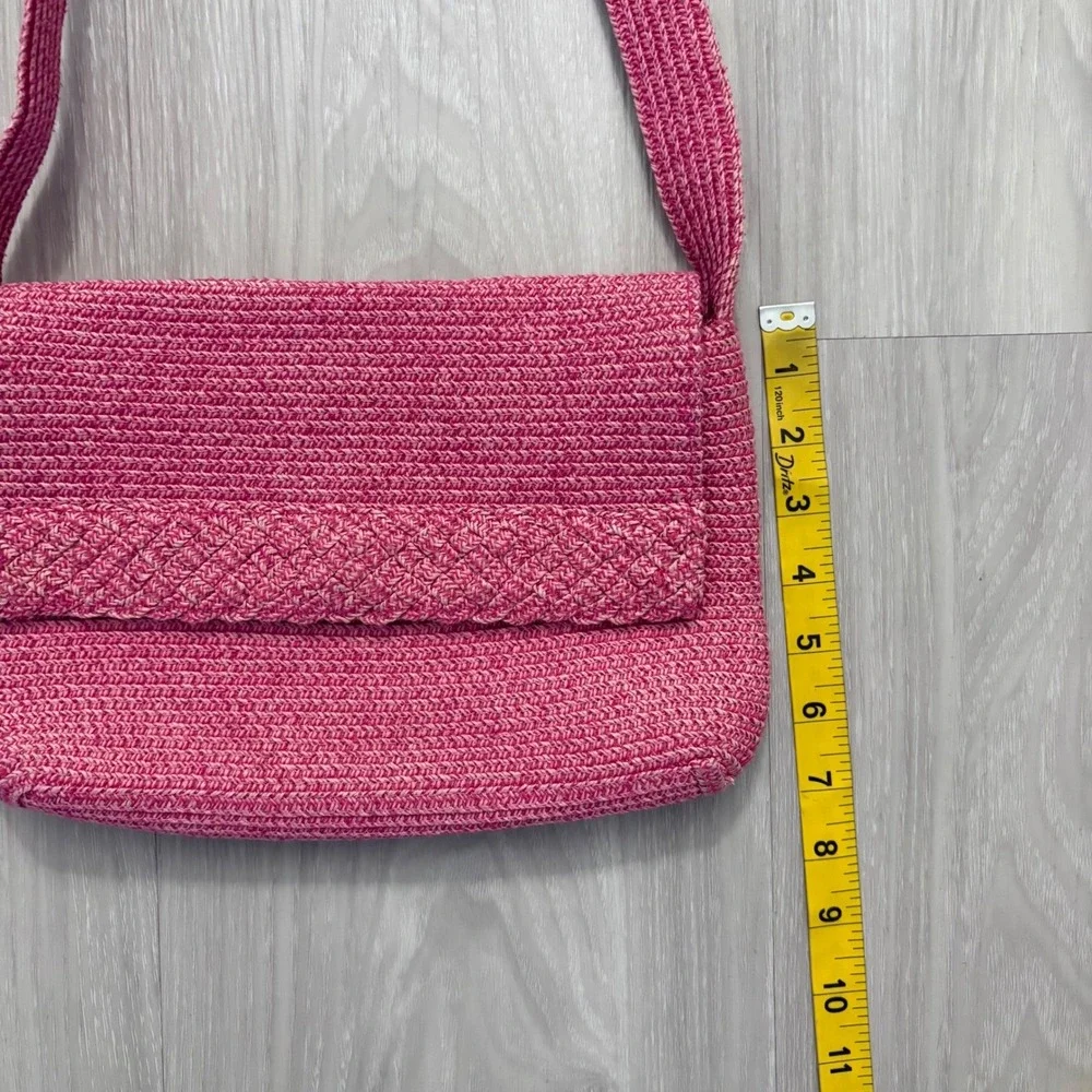 The Scala Collection Bag Pink Crochet Straw Shoulder Bag Butterfly Floral Lining